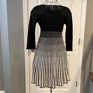 Roz & Ali Black and White Ribbed Fit & Flare Long Sleeve Dress